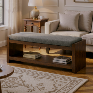 Sunvega Modern Accent Bench with Removable Cushion and Lower Storage Shelf