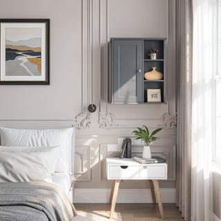Sunvega Grey MDF Bathroom Wall Cabinet with Soft-Closing Hinges for Storage
