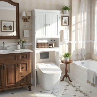 Sunvega Over The Toilet Storage Cabinet with Adjustable Shelves and Retro Design