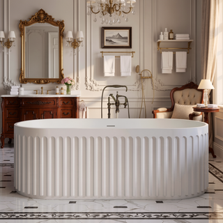 Sunvega 67 Inch Freestanding Solid Surface Soaking Bathtub with Overflow Drain