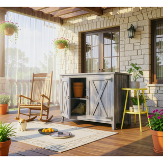Sunvega Wooden Garden Storage Shed with Shelf, Double Doors, and Protective Coating