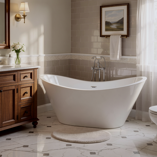 Sunvega 59 Inch Acrylic Freestanding Soaking Tub with Gold Overflow Drain