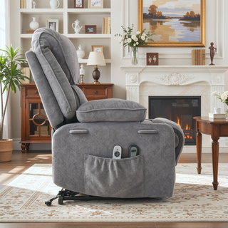 Sunvega Black PU Remote-Controlled Heating and Massage Assistive Recliner for Seniors
