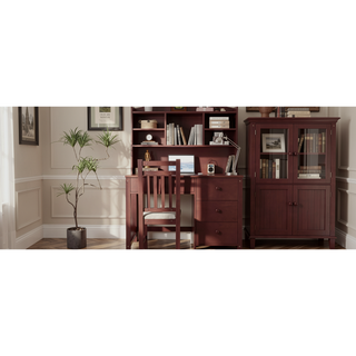 Sunvega Vintage 40 Inch Executive Desk and Upholstered Chair Set with Bookshelf