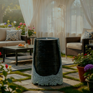 Sunvega Modern Polyresin Water Fountain with Light for Indoor Outdoor Garden