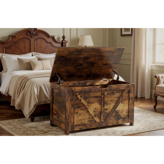 Sunvega Extra Long Rustic Brown Storage Chest with U Shaped Pull for Entryway