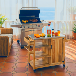 Sunvega Heavy Duty Outdoor Grill Cart with Stainless Steel Top and Spacious Storage