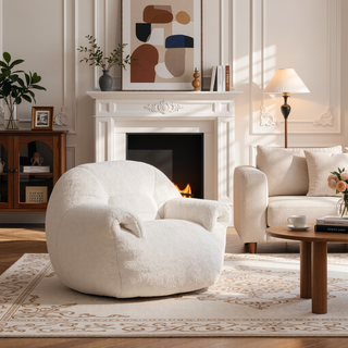 Sunvega Faux Fur Bean Bag Sofa Chair with Back Support and Footstool for Adults