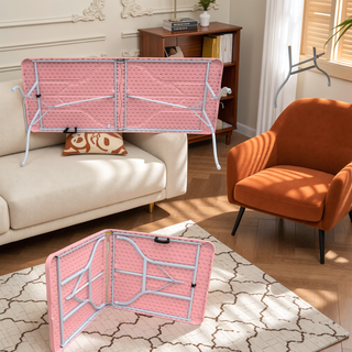Sunvega 8ft Pink Folding Table with Waterproof Top and Foldable Design for Camping