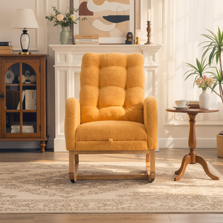 Sunvega Upholstered High Back Rocking Chair with Footrest and Side Storage Pocket
