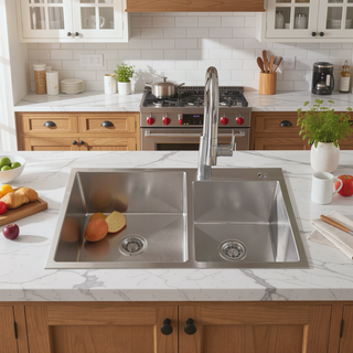 Sunvega 32x19 Inch Overmount Single Bowl Kitchen Sink in Brushed Nickel