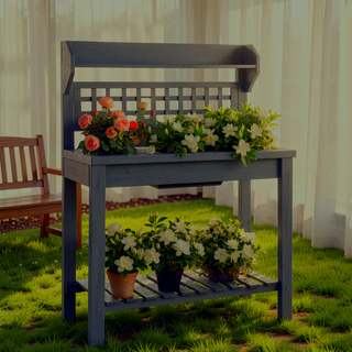 Sunvega Outdoor Potting Bench with Sliding Tabletop Dry Sink and Storage Shelf
