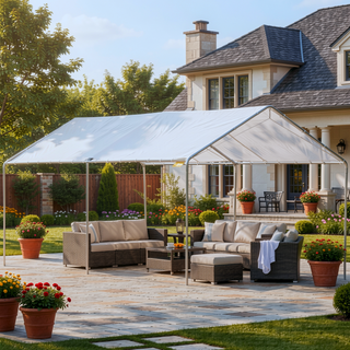 Sunvega Heavy Duty Galvanized Steel Carport Canopy with Reinforced Cables and Anchor Kit