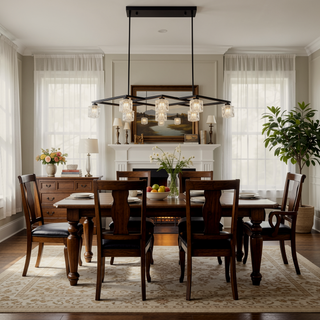 Sunvega Matte Black Crystal 8-Light Modern Industrial Chandelier with Adjustable Height for Dining Room