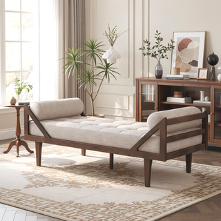 Sunvega Chic Two-Armed Chaise Lounge with Button Tufting and Bentwood Structure