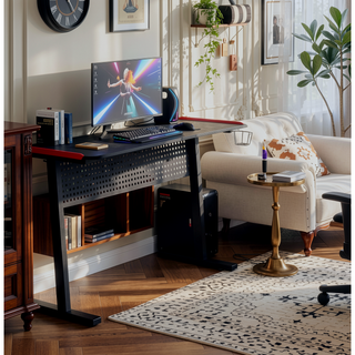 Sunvega Black and Red Gaming Desk with LED Light and USB Port for Charging