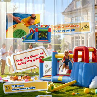 Sunvega Inflatable Bounce House with Slide Climbing Wall Water Cannon for Kids