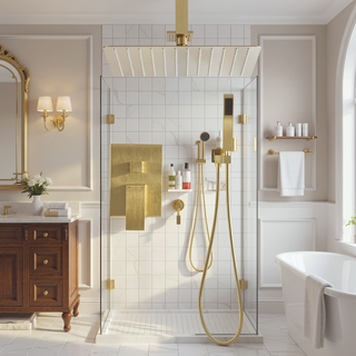 Sunvega Ceiling Mounted Rainfall Shower System Combo with Handheld and Self-Cleaning Nozzle