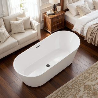 Sunvega 59 Inch Acrylic Freestanding Soaking Tub with Gold Overflow Drain