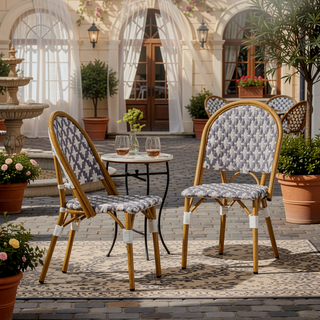 Sunvega Aluminum Frame and PE Rattan French Bistro Chairs, Set of 2 with Woven Finish