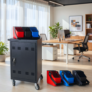 Sunvega 32 Bit Plastic Tablet Laptop Charging Cart with Cable Management Dividers