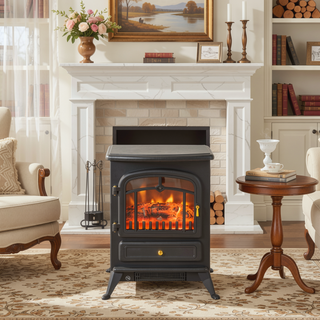 Sunvega Freestanding Fireplace Mantel with Baroque Design and Storage Columns