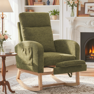 Sunvega Modern Upholstered Nursery Glider Rocking Chair with High Backrest and Side Pocket