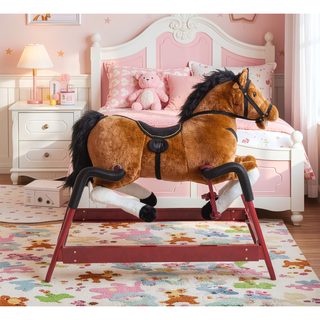 Sunvega ASTM-F963 Certified Spring Rocking Horse with Plush Fabric and Animal Sounds