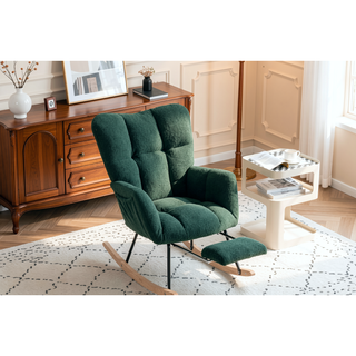 Sunvega Teddy Fabric Rocking Chair with Adjustable Footrest for Living Room
