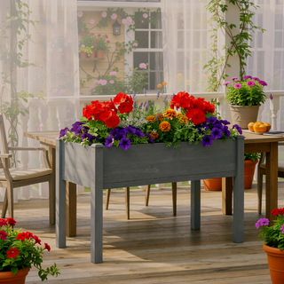 Sunvega Natural Solid Wood Raised Garden Bed with Legs for Outdoor Plants Flowers Fruits Vegetable Herb Growing