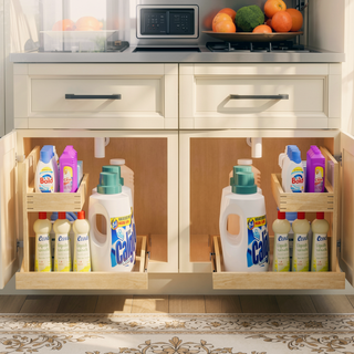 Sunvega 2 Tier Pull Out Cabinet Organizer with Soft Close and U Bracket