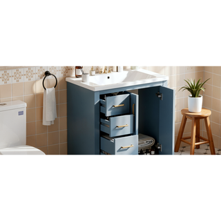Sunvega 30 Inch Solid Wood Freestanding Bathroom Vanity with Ceramic Sink and Storage