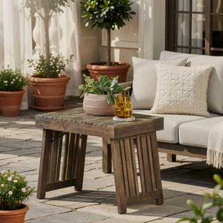 Sunvega Foldable Acacia Wood Slat Design Side Table for Outdoor Use