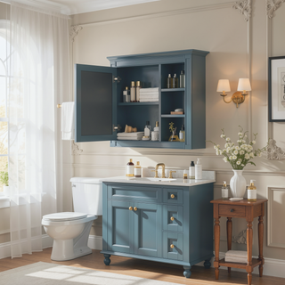 Sunvega Modern Wall Mounted Mirror Cabinet with 3 Open Shelves for Bathroom Storage