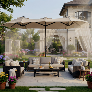 Sunvega Double-Sided 9.5ft Outdoor Patio Umbrella with Push Button Tilt and Crank