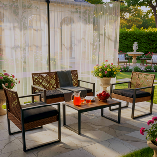 Sunvega Modern Outdoor Patio Furniture Set with Acacia Wood Table and PE Rattan