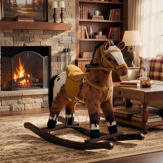 Sunvega Kids Plush Rocking Horse Toy with Realistic Sounds and Metal Frame