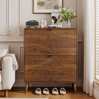 Sunvega Farmhouse Shoe Cabinet with 2 Flip Drawers and Anti-Tipping Device for Corridors