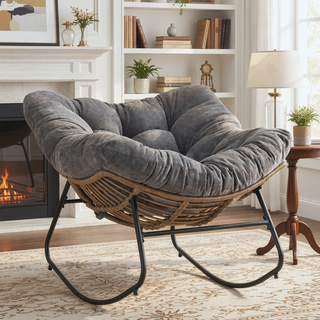 Sunvega Wicker Papasan Lounge Rocking Chair for Indoor and Outdoor Relaxation