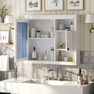 Sunvega Wall Mounted Bathroom Mirror Cabinet with 3 Adjustable Shelves Over Toilet