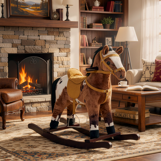 Sunvega Kids Plush Rocking Horse Toy with Realistic Sounds and Metal Frame