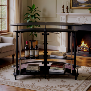 Sunvega Freestanding Black Glass Top Home Bar Cabinet with Shelf for Wine Storage