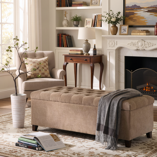 Sunvega Upholstered Tufted Storage Bench with Soft Close Lid and Interior Space
