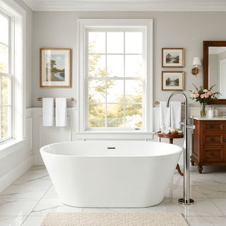 Sunvega 59 Inch Acrylic Freestanding Soaking Tub with Gold Overflow Drain