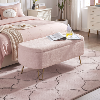 Sunvega Modern Upholstered Padded Storage Ottoman Bench with Gold Legs for Bedroom