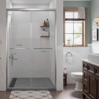 Sunvega 56-60"x58" Adjustable Aluminum Frame Double Sliding Bathtub Screen