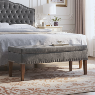 Sunvega Plush Tufted Storage Bench with Nail Accent for Bedroom Seating