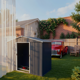 Sunvega 8x4ft Outdoor Metal Storage Shed with Galvanized Steel Panels and Foundation