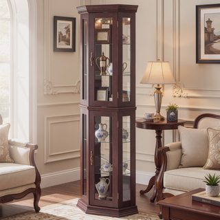 Sunvega Corner Curio Cabinet with LED Lighting and 4 Adjustable Glass Shelves
