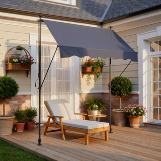 Sunvega 118-Inch Manual Retractable Patio Awning with UV Protection and Privacy Curtain